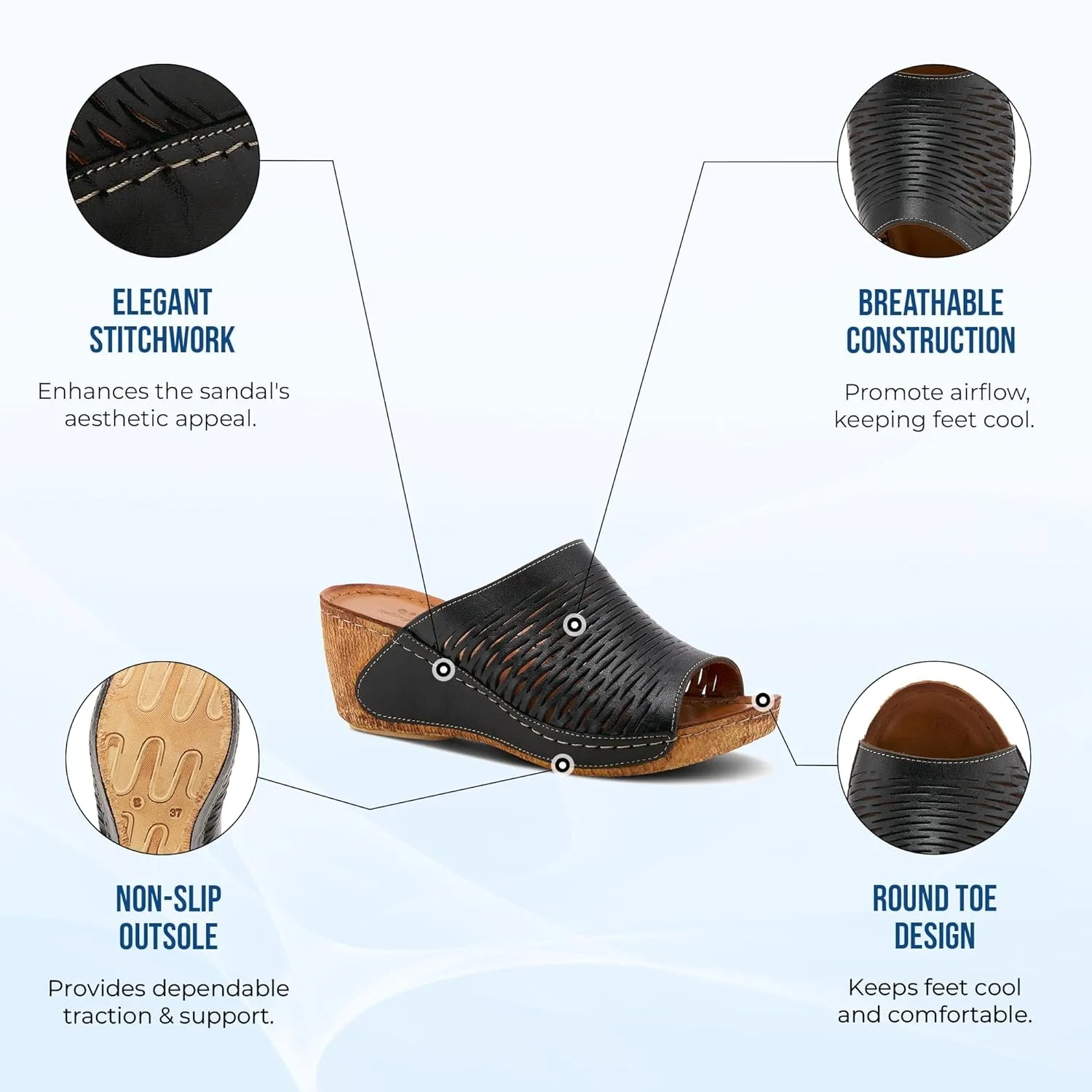 Spring Step Cunacena Women's Leather Slip On Wedge Sandal | Low Heel Sandals for Women with Die Cut Lattice, Stretch Upper, Breathable Lining
