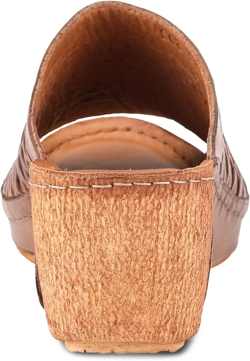 Spring Step Cunacena Women's Leather Slip On Wedge Sandal | Low Heel Sandals for Women with Die Cut Lattice, Stretch Upper, Breathable Lining