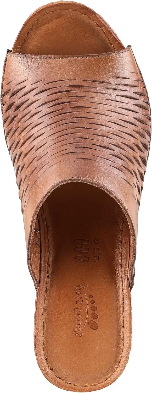 Spring Step Cunacena Women's Leather Slip On Wedge Sandal | Low Heel Sandals for Women with Die Cut Lattice, Stretch Upper, Breathable Lining