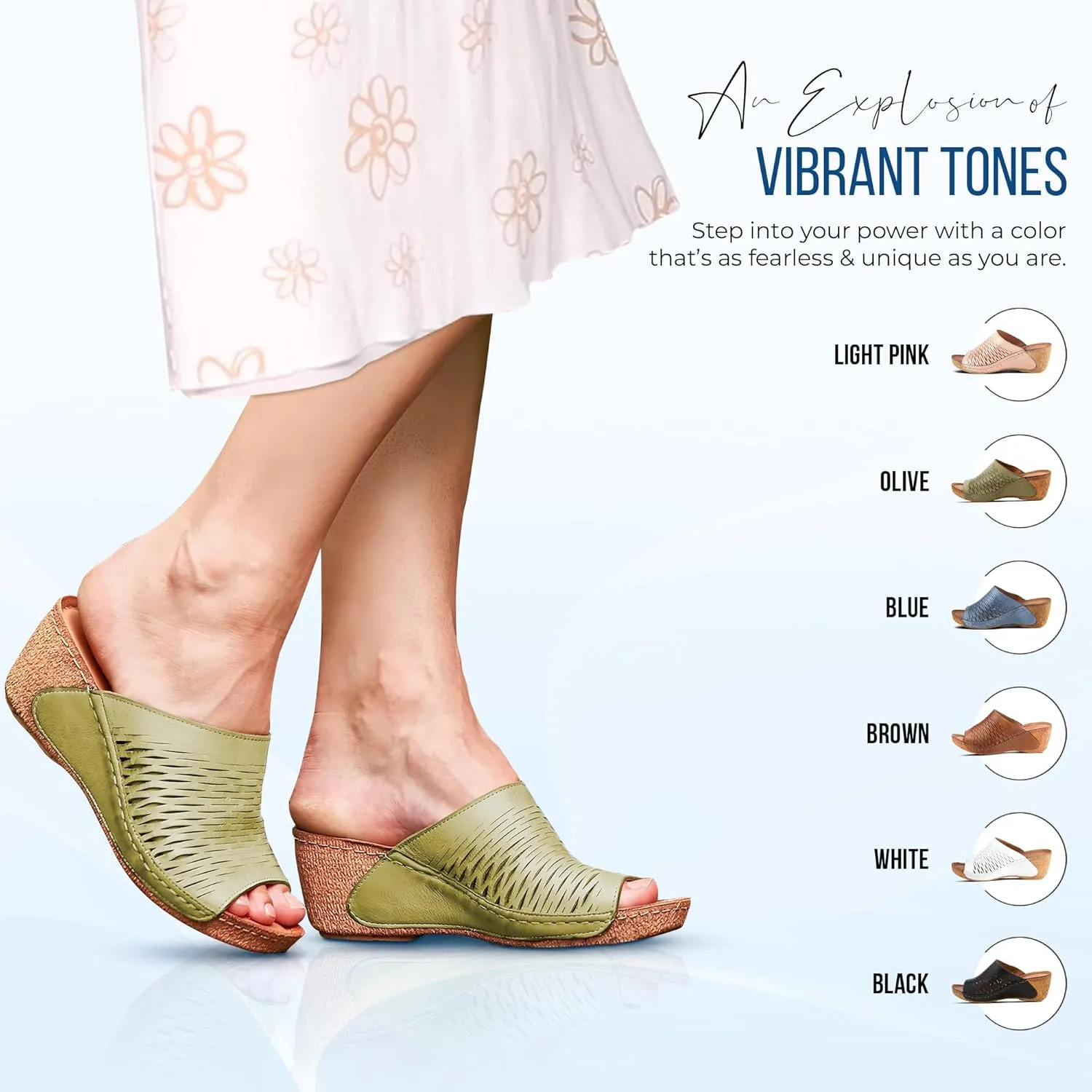Spring Step Cunacena Women's Leather Slip On Wedge Sandal | Low Heel Sandals for Women with Die Cut Lattice, Stretch Upper, Breathable Lining