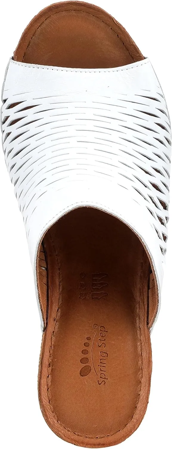 Spring Step Cunacena Women's Leather Slip On Wedge Sandal | Low Heel Sandals for Women with Die Cut Lattice, Stretch Upper, Breathable Lining