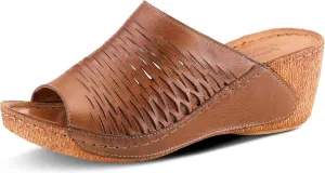 Spring Step Cunacena Women's Leather Slip On Wedge Sandal | Low Heel Sandals for Women with Die Cut Lattice, Stretch Upper, Breathable Lining