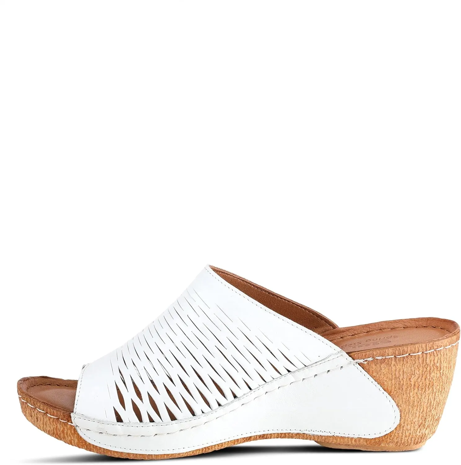 Spring Step Cunacena Women's Leather Slip On Wedge Sandal | Low Heel Sandals for Women with Die Cut Lattice, Stretch Upper, Breathable Lining
