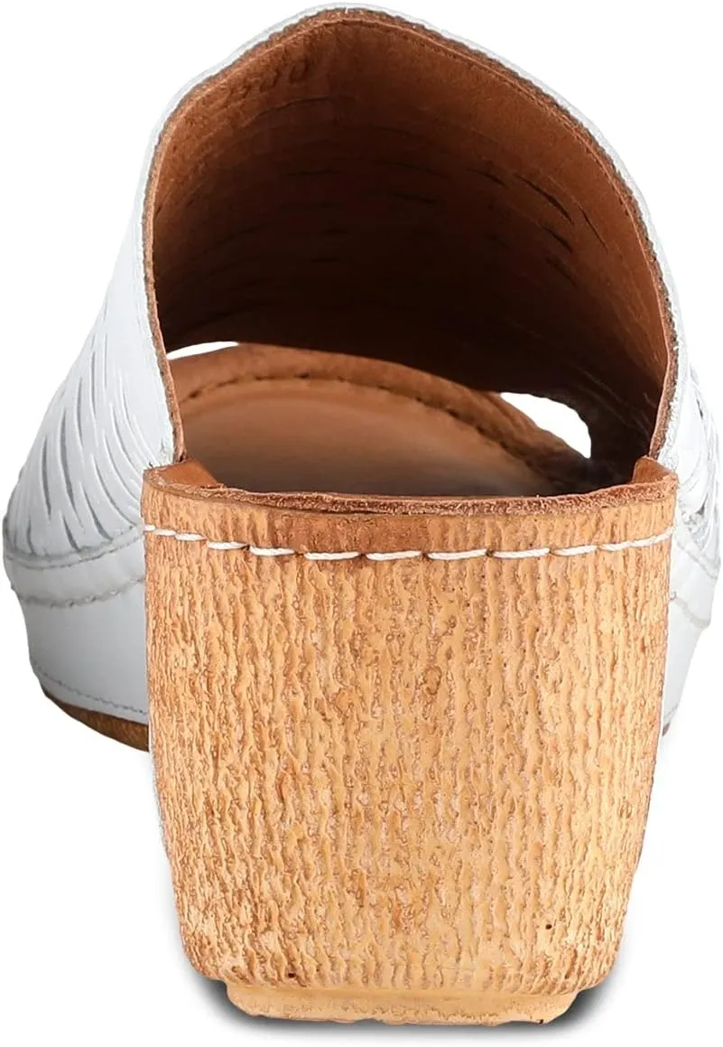 Spring Step Cunacena Women's Leather Slip On Wedge Sandal | Low Heel Sandals for Women with Die Cut Lattice, Stretch Upper, Breathable Lining