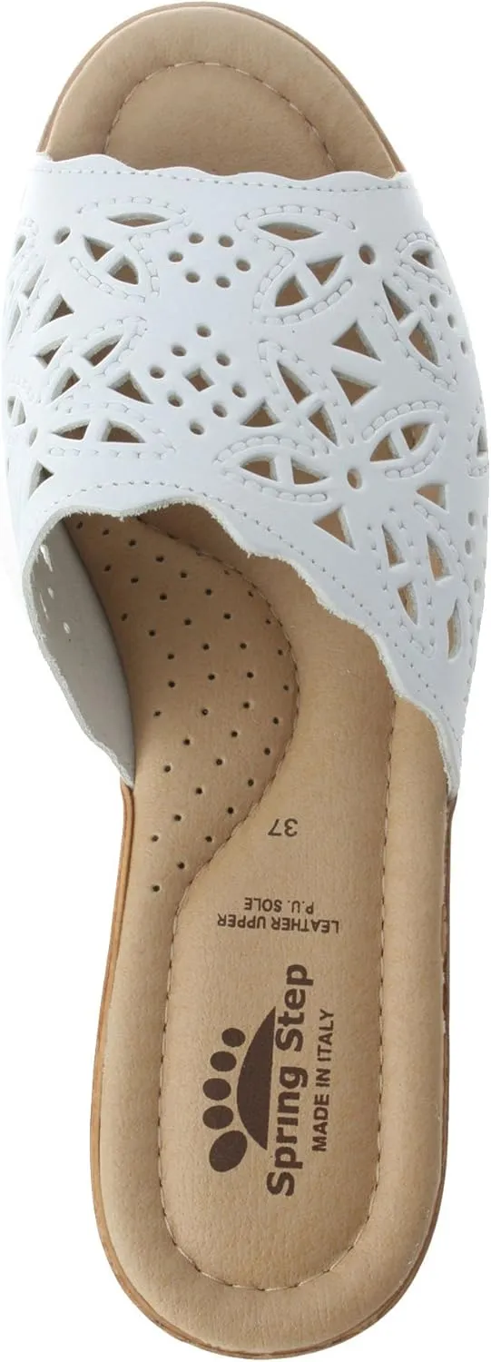 Spring Step Estella Women's Fashion Wedge Slide Sandals – Casual Leather Heel with Geometric Laser-Cut Detailing