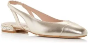 Stuart Weitzman Womens Beige Slingback Embellished Pearl Round Toe Slip On Leather Flats Shoes 6.5 B