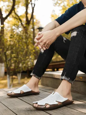 Summer Breathable Hollow Men's Sandals, Lightweight Quick Dry Comfy Beach Shoes，Casual Sandals