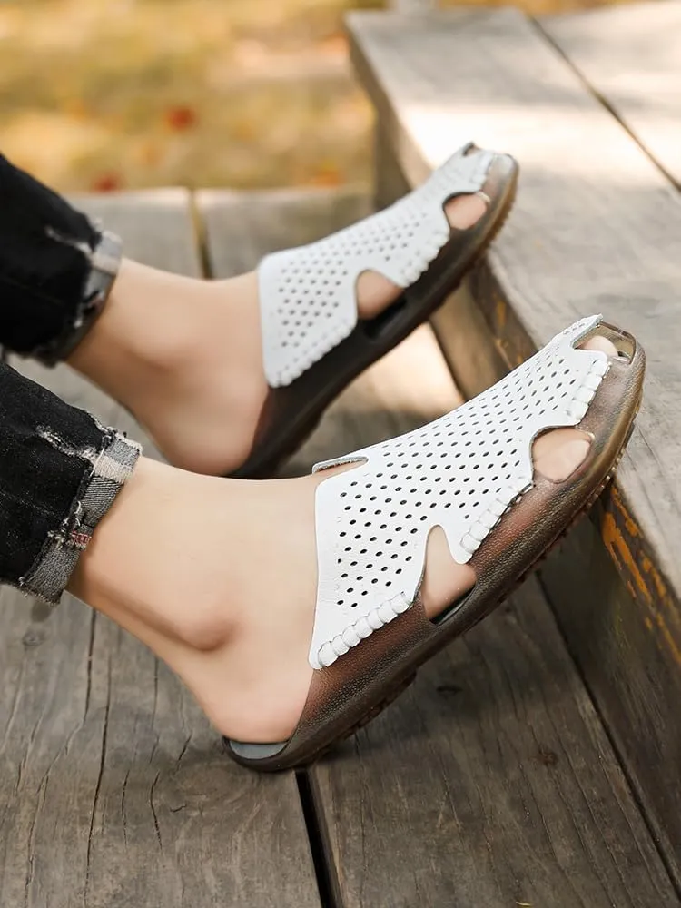 Summer Breathable Hollow Men's Sandals, Lightweight Quick Dry Comfy Beach Shoes，Casual Sandals