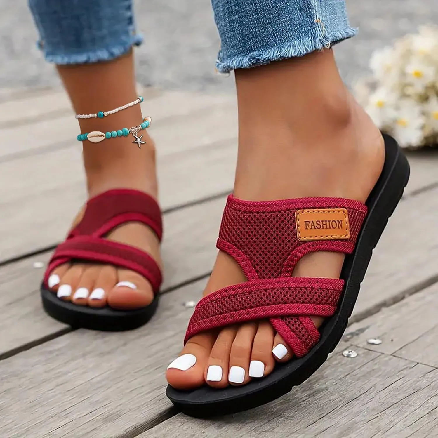 Summer Sandals for Women 2025 Extra Wide Beach Slides Breathable Mesh Orthopedic Shoes for Comfort
