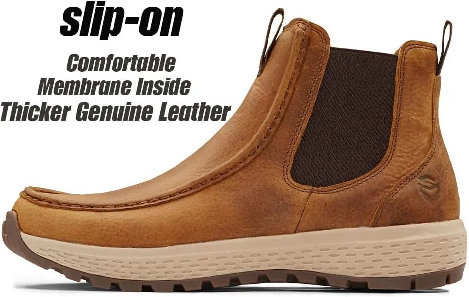 SUREWAY Men's Chelsea Boots,Fashion and Comfort Driving Shoes,Leather Moc Toe Outdoor Work Boots,Slip-Resistant Outsole,EH-Rated,All-Weather Rugged Slip-On Work/Casual/Dress Boots Shoes for Men