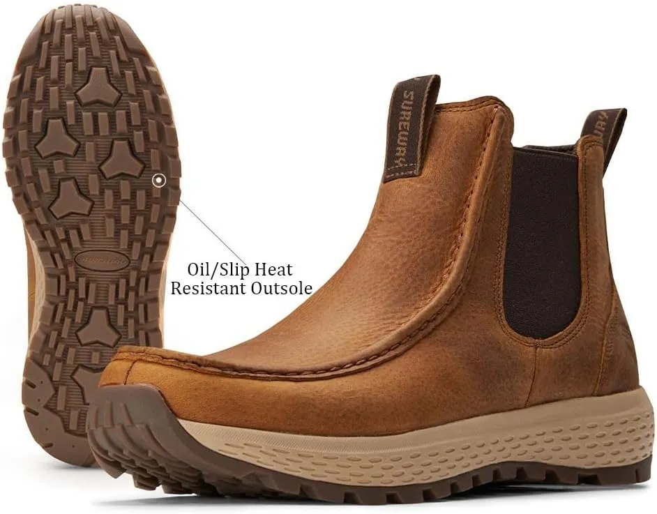 SUREWAY Men's Chelsea Boots,Fashion and Comfort Driving Shoes,Leather Moc Toe Outdoor Work Boots,Slip-Resistant Outsole,EH-Rated,All-Weather Rugged Slip-On Work/Casual/Dress Boots Shoes for Men