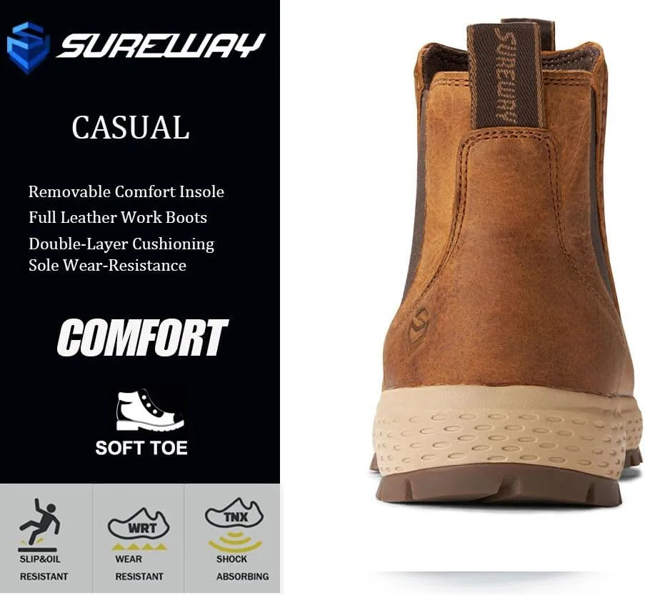 SUREWAY Men's Chelsea Boots,Fashion and Comfort Driving Shoes,Leather Moc Toe Outdoor Work Boots,Slip-Resistant Outsole,EH-Rated,All-Weather Rugged Slip-On Work/Casual/Dress Boots Shoes for Men