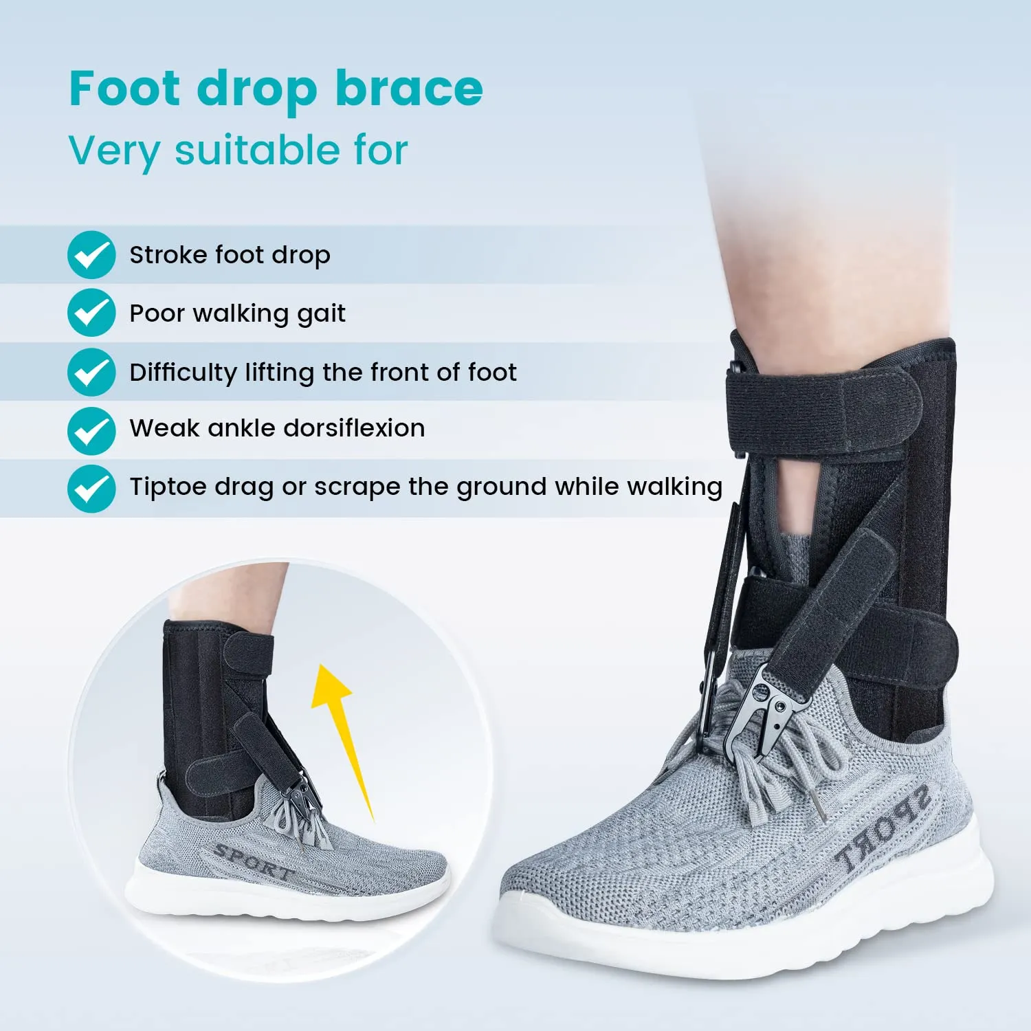 Sylong Afo Foot Drop Brace for Walking with Shoes Left & Right -S/M