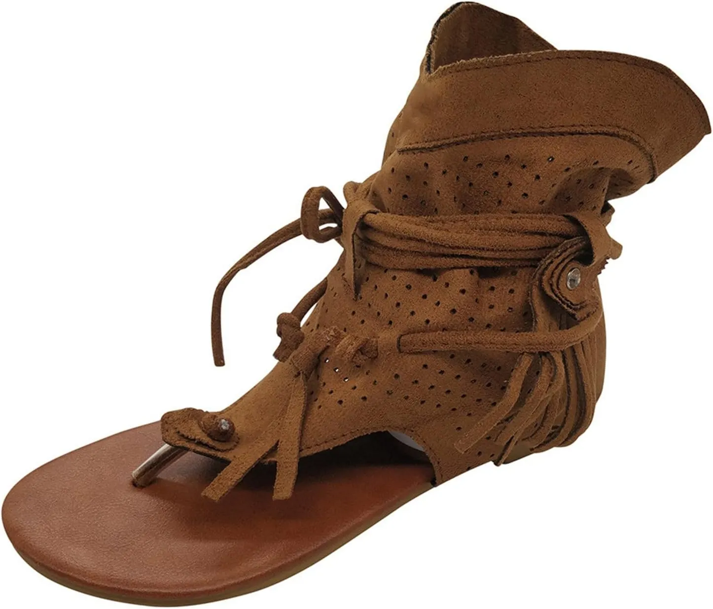 Tassel Flat Sandals For Women Dressy Comfortable,2025 Summer Casual Retro Bohemian T Strap Open Toe Sandals 2025 Fashion Bohemian Breathable Comfortable Slip On Flat Beach Walking Ankle Boots