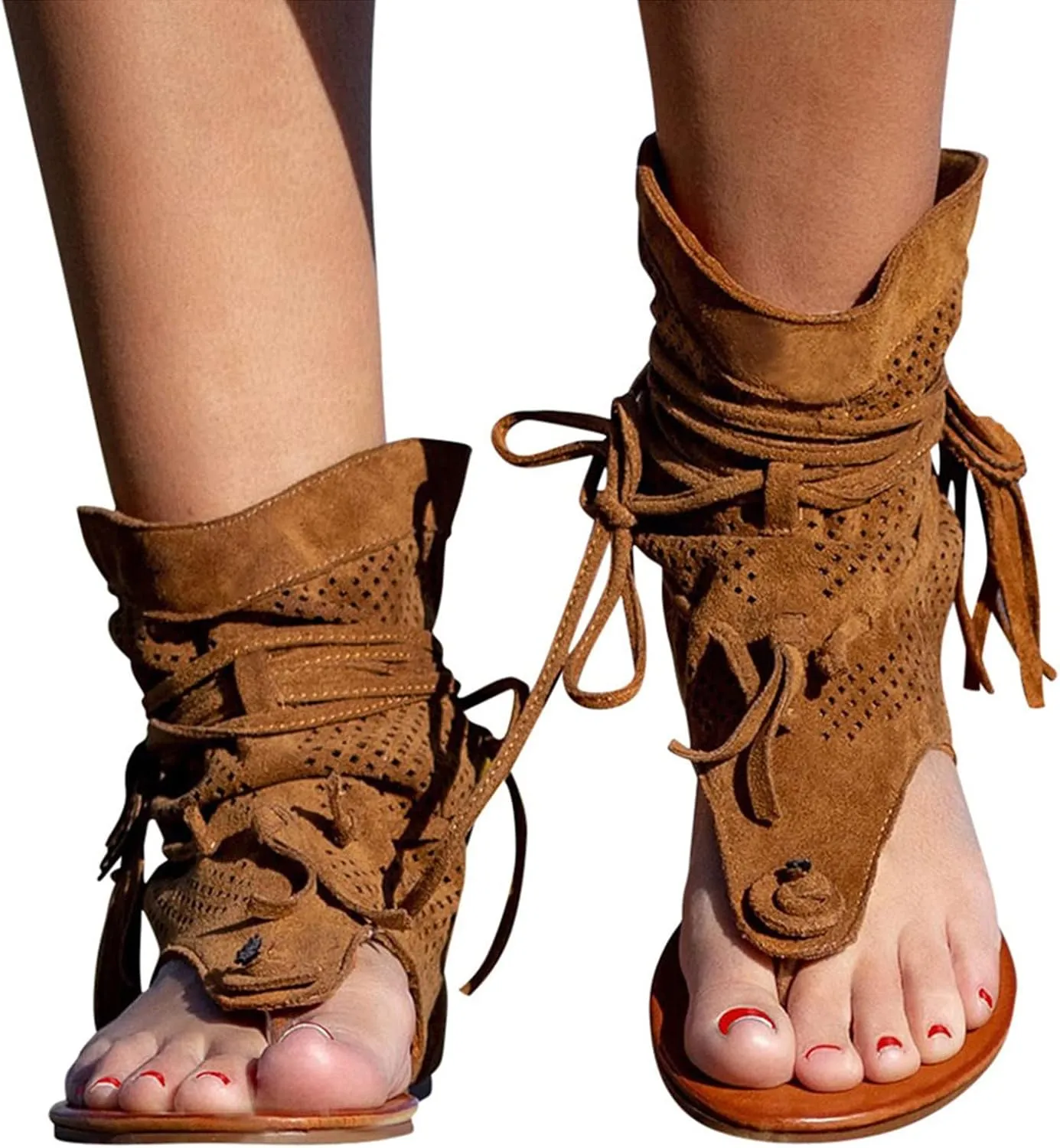Tassel Flat Sandals For Women Dressy Comfortable,2025 Summer Casual Retro Bohemian T Strap Open Toe Sandals 2025 Fashion Bohemian Breathable Comfortable Slip On Flat Beach Walking Ankle Boots