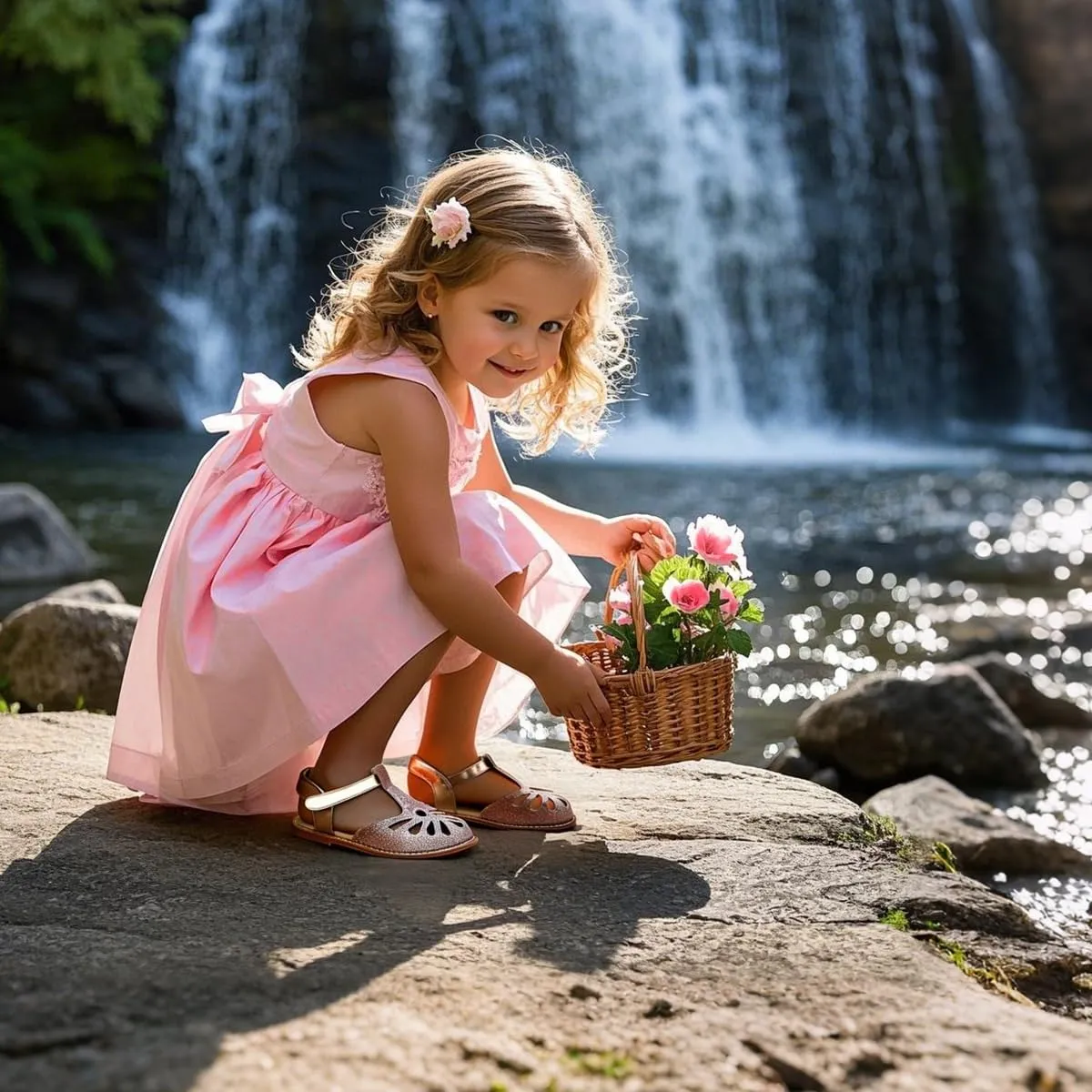 THEE BRON Princess Toddler Close Toe Sandals | Retro Lace-Up Design | Breathable Girls Shoes 3-12 Years