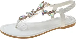 Thong Sandals for Women Elastic T Strap Flip Flops Ladies Boho Summer Low Heel Sandals Casual Flat Shoes