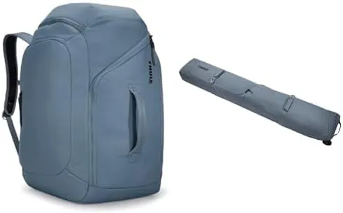 Thule Ski Travel Bundle - 60L Mid Blue Backpack with RoundTrip 192cm Ski Roller