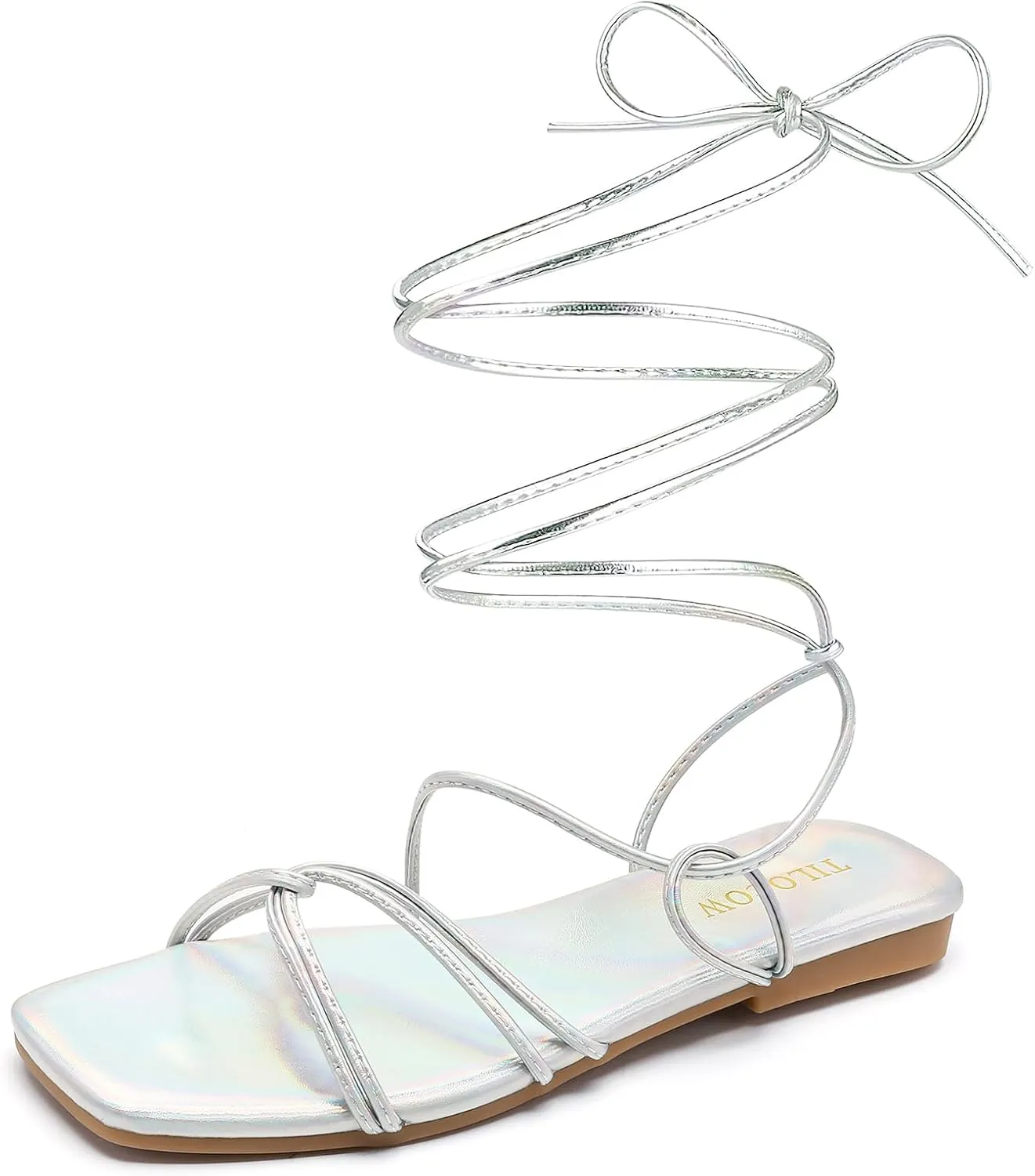 Tilocow Womens Gladiator Strappy Sandals Flats Slides Thong Lace up Dressy Summer Roman Shoes