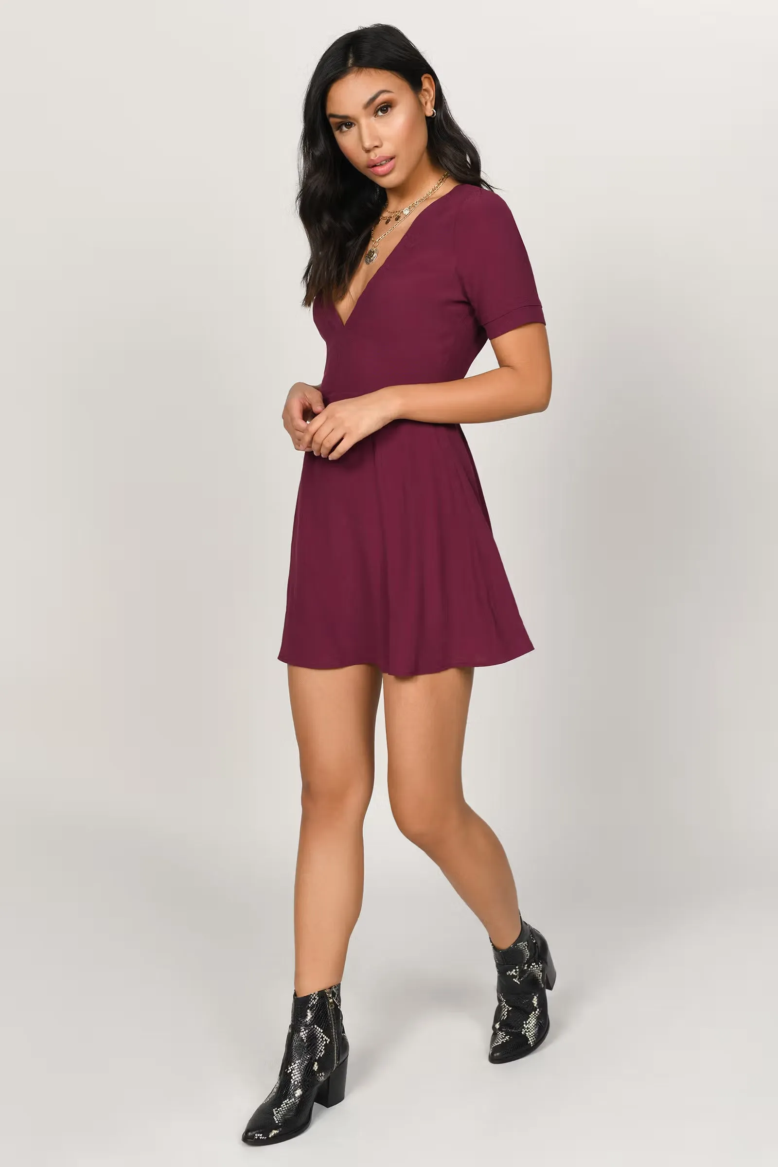Tobi Kristi Mesh A-line Mini Dress - Wine