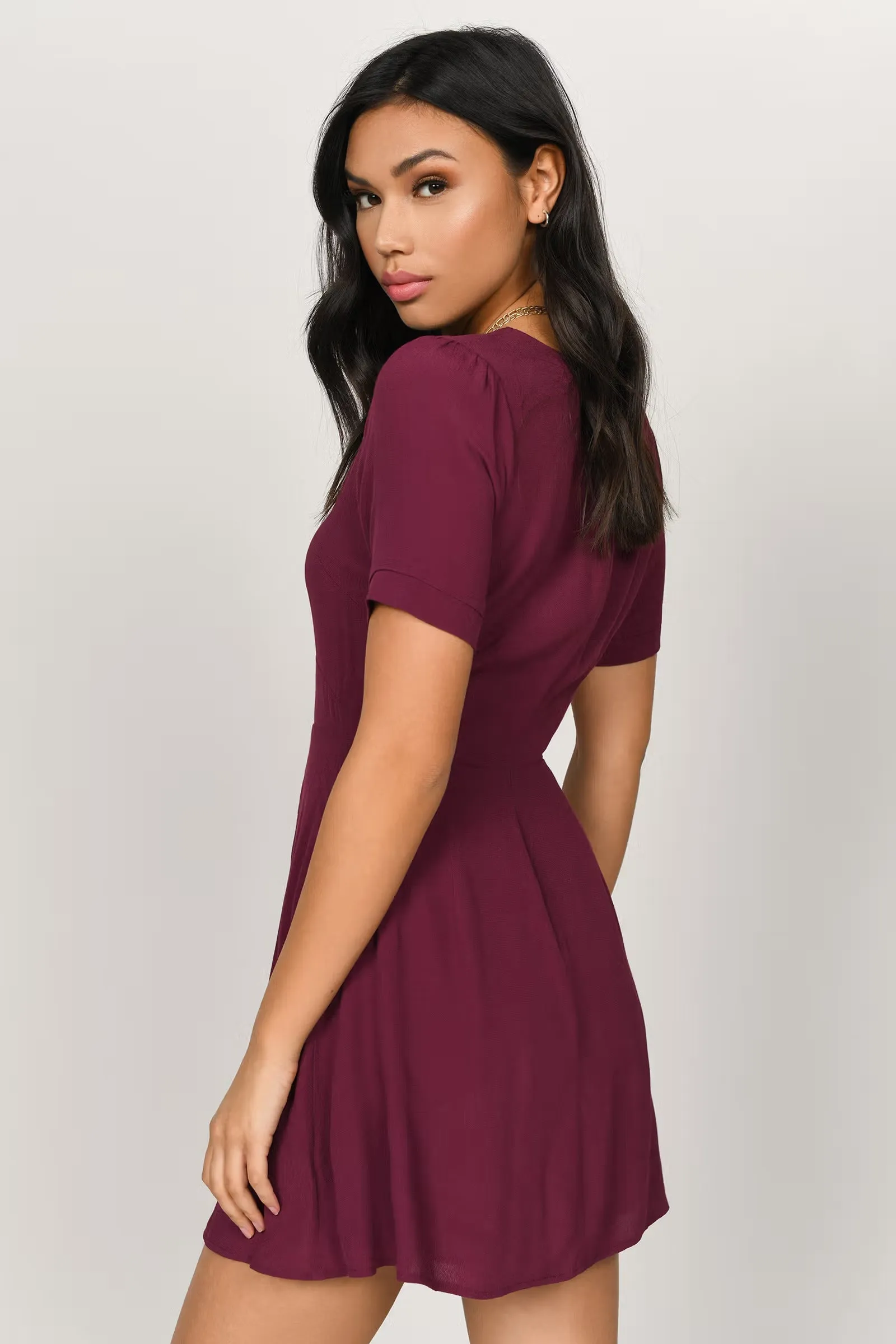 Tobi Kristi Mesh A-line Mini Dress - Wine