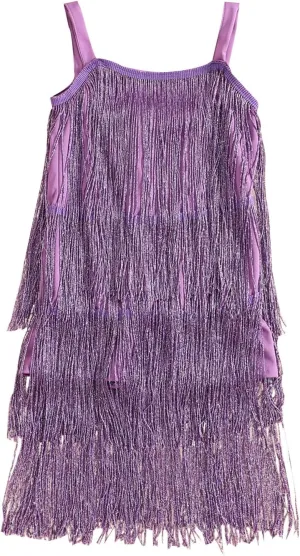 Toddler Girl Tassel Dress Summer Sleeveless Square Neck Zip Back Dance Solid Color Dress Girls Dress Bright