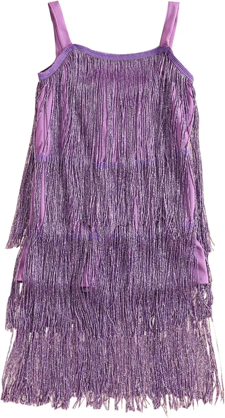 Toddler Girl Tassel Dress Summer Sleeveless Square Neck Zip Back Dance Solid Color Dress Girls Dress Bright