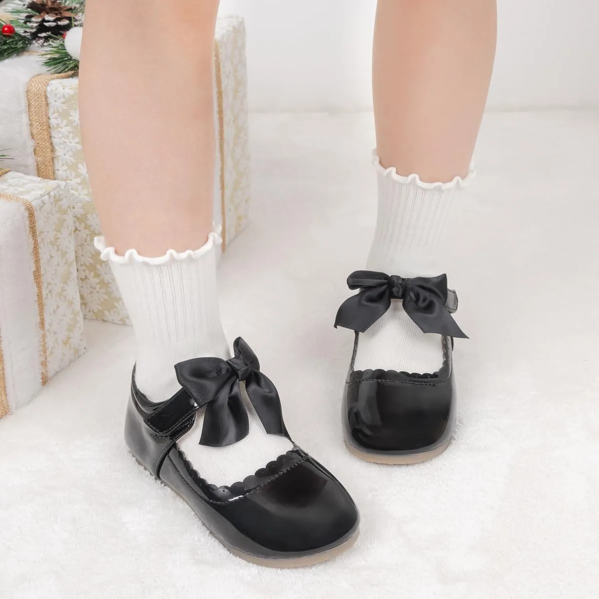 Toddler Girls Mary Jane Dress Shoes Ballet Flats Little Girls Soft Slip-On Bowknot Princess Shoes Wedding Party Casual Walking School Uniform Moccasins Baptism Shoes