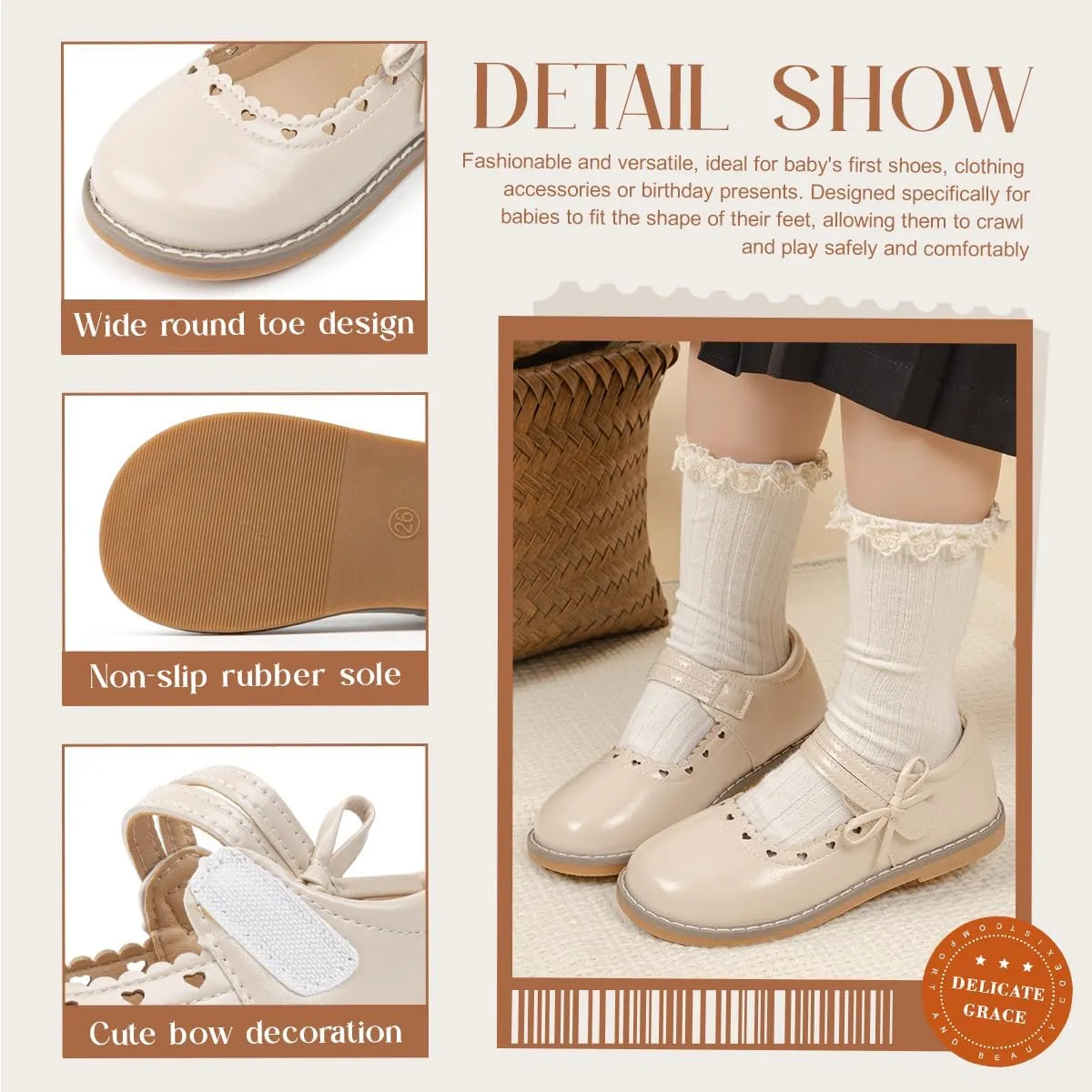 Toddler Girls Mary Jane Dress Shoes Ballet Flats Little Girls Soft Slip-On Bowknot Princess Shoes Wedding Party Casual Walking School Uniform Moccasins Baptism Shoes