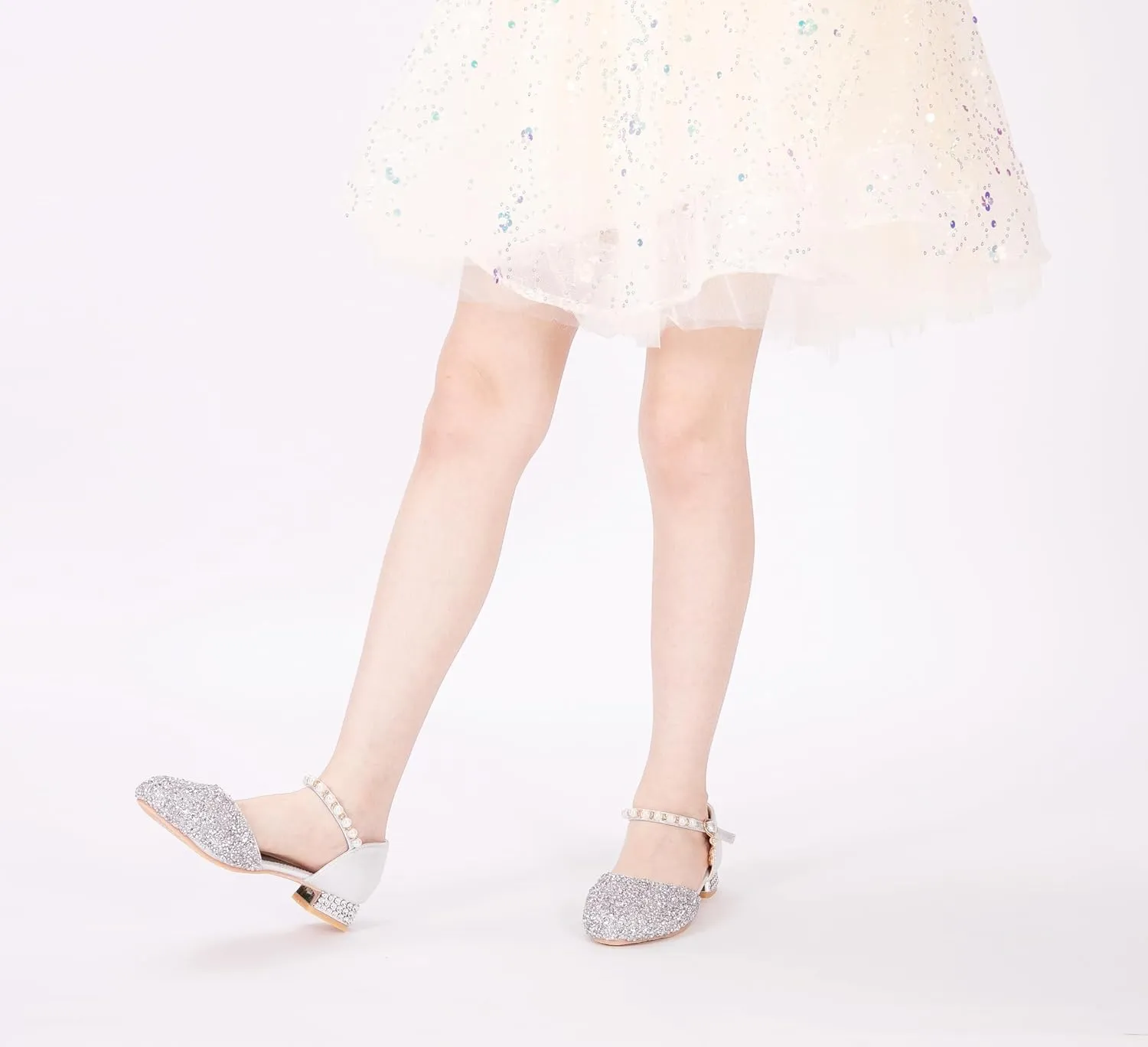 Toddler Girl's Wedding Sandals Glitter Bridesmaids Flower Party Low Heels Mary Jane Princess Dress Up Dress Shoes for Kids