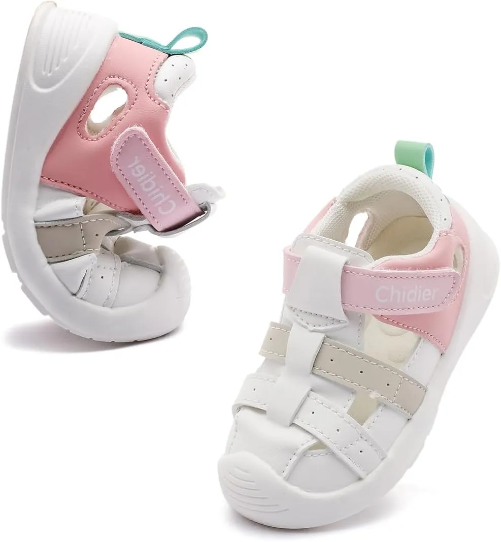 Toddler Sandals Soft PU Leather Closed Wide toe Casual Comfortable Summer Shoes for Baby Boys Girls Breathable Non-slip Little Kids Walking Shoes