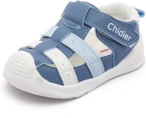 Toddler Sandals Soft PU Leather Closed Wide toe Casual Comfortable Summer Shoes for Baby Boys Girls Breathable Non-slip Little Kids Walking Shoes