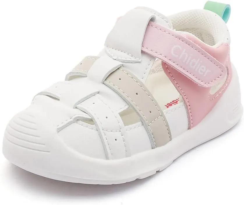 Toddler Sandals Soft PU Leather Closed Wide toe Casual Comfortable Summer Shoes for Baby Boys Girls Breathable Non-slip Little Kids Walking Shoes