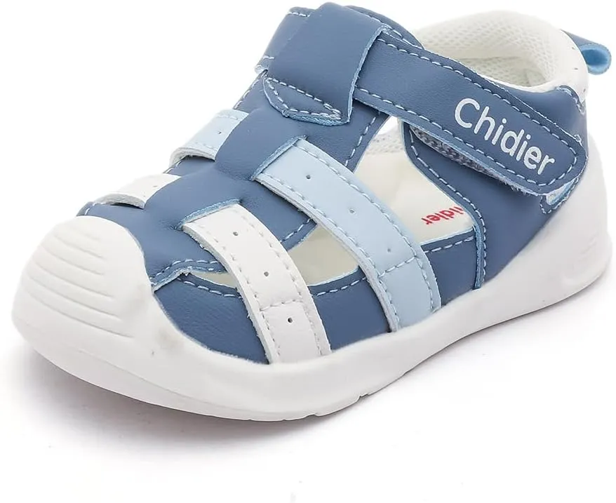 Toddler Sandals Soft PU Leather Closed Wide toe Casual Comfortable Summer Shoes for Baby Boys Girls Breathable Non-slip Little Kids Walking Shoes