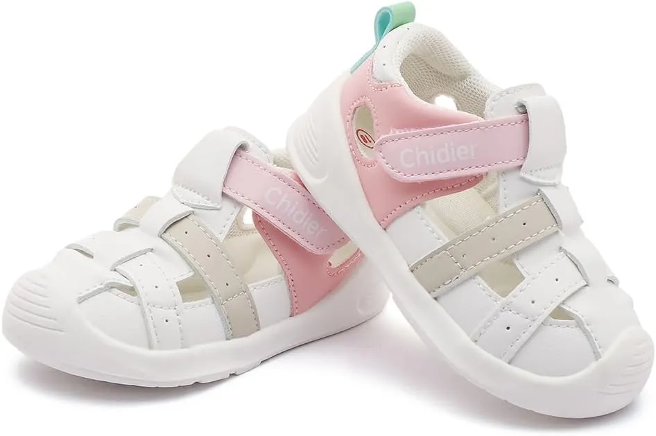 Toddler Sandals Soft PU Leather Closed Wide toe Casual Comfortable Summer Shoes for Baby Boys Girls Breathable Non-slip Little Kids Walking Shoes