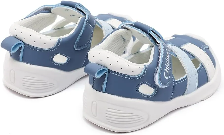Toddler Sandals Soft PU Leather Closed Wide toe Casual Comfortable Summer Shoes for Baby Boys Girls Breathable Non-slip Little Kids Walking Shoes