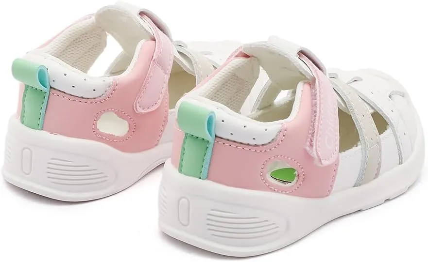 Toddler Sandals Soft PU Leather Closed Wide toe Casual Comfortable Summer Shoes for Baby Boys Girls Breathable Non-slip Little Kids Walking Shoes