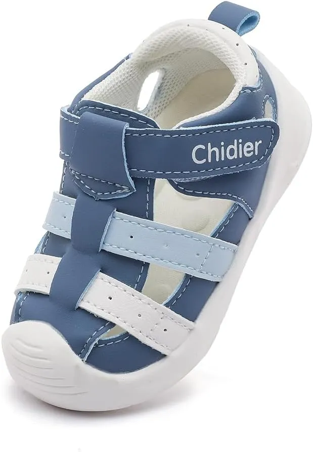 Toddler Sandals Soft PU Leather Closed Wide toe Casual Comfortable Summer Shoes for Baby Boys Girls Breathable Non-slip Little Kids Walking Shoes