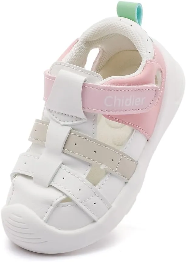 Toddler Sandals Soft PU Leather Closed Wide toe Casual Comfortable Summer Shoes for Baby Boys Girls Breathable Non-slip Little Kids Walking Shoes