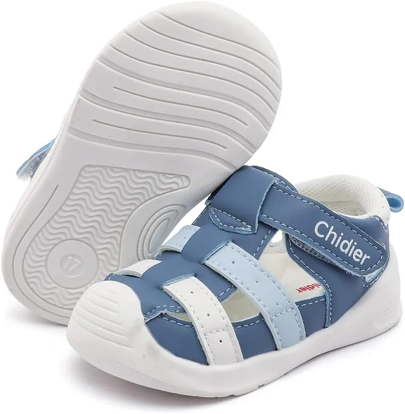 Toddler Sandals Soft PU Leather Closed Wide toe Casual Comfortable Summer Shoes for Baby Boys Girls Breathable Non-slip Little Kids Walking Shoes