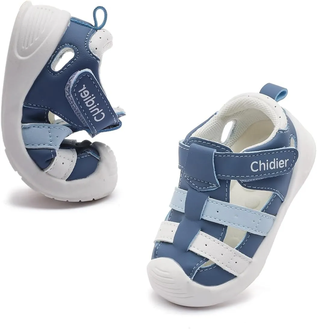 Toddler Sandals Soft PU Leather Closed Wide toe Casual Comfortable Summer Shoes for Baby Boys Girls Breathable Non-slip Little Kids Walking Shoes