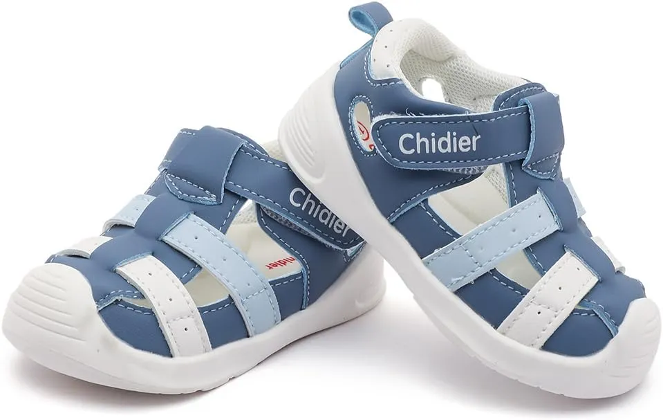 Toddler Sandals Soft PU Leather Closed Wide toe Casual Comfortable Summer Shoes for Baby Boys Girls Breathable Non-slip Little Kids Walking Shoes