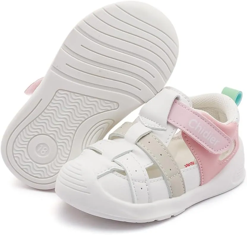Toddler Sandals Soft PU Leather Closed Wide toe Casual Comfortable Summer Shoes for Baby Boys Girls Breathable Non-slip Little Kids Walking Shoes