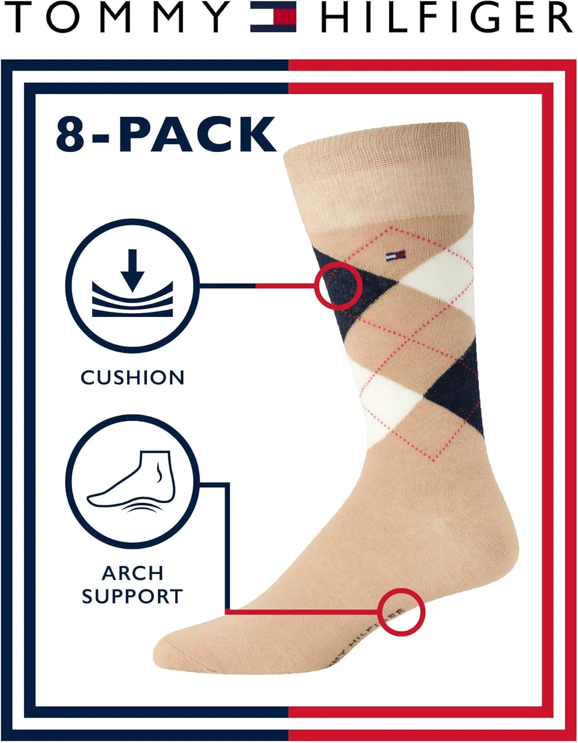 Tommy Hilfiger Mens Dress Socks - 8 Pack Stylish Crew Socks for Men, Breathable, Moisture-Wicking & Stretchable, Size 7-12