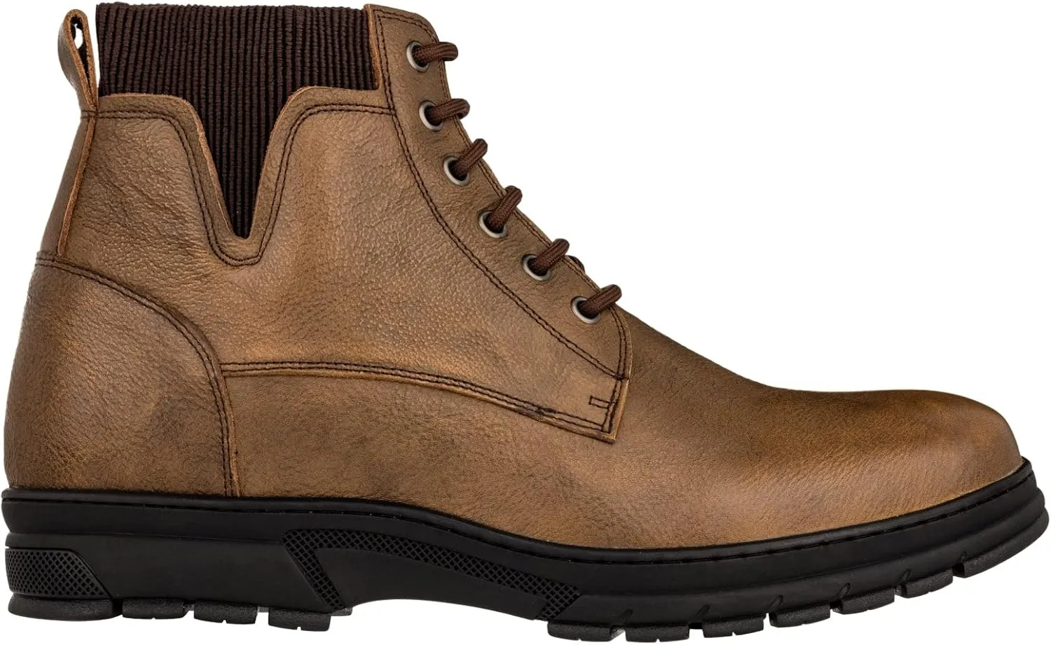 TOTO Men's Invisible Height Increasing Elevator Shoes - Khaki Pebble Grain Leather Lace-up Work Boots - 2.8 Inches Taller - K84017 - Size 11.5 D(M) US