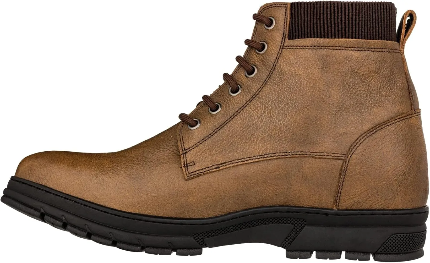 TOTO Men's Invisible Height Increasing Elevator Shoes - Khaki Pebble Grain Leather Lace-up Work Boots - 2.8 Inches Taller - K84017 - Size 11.5 D(M) US
