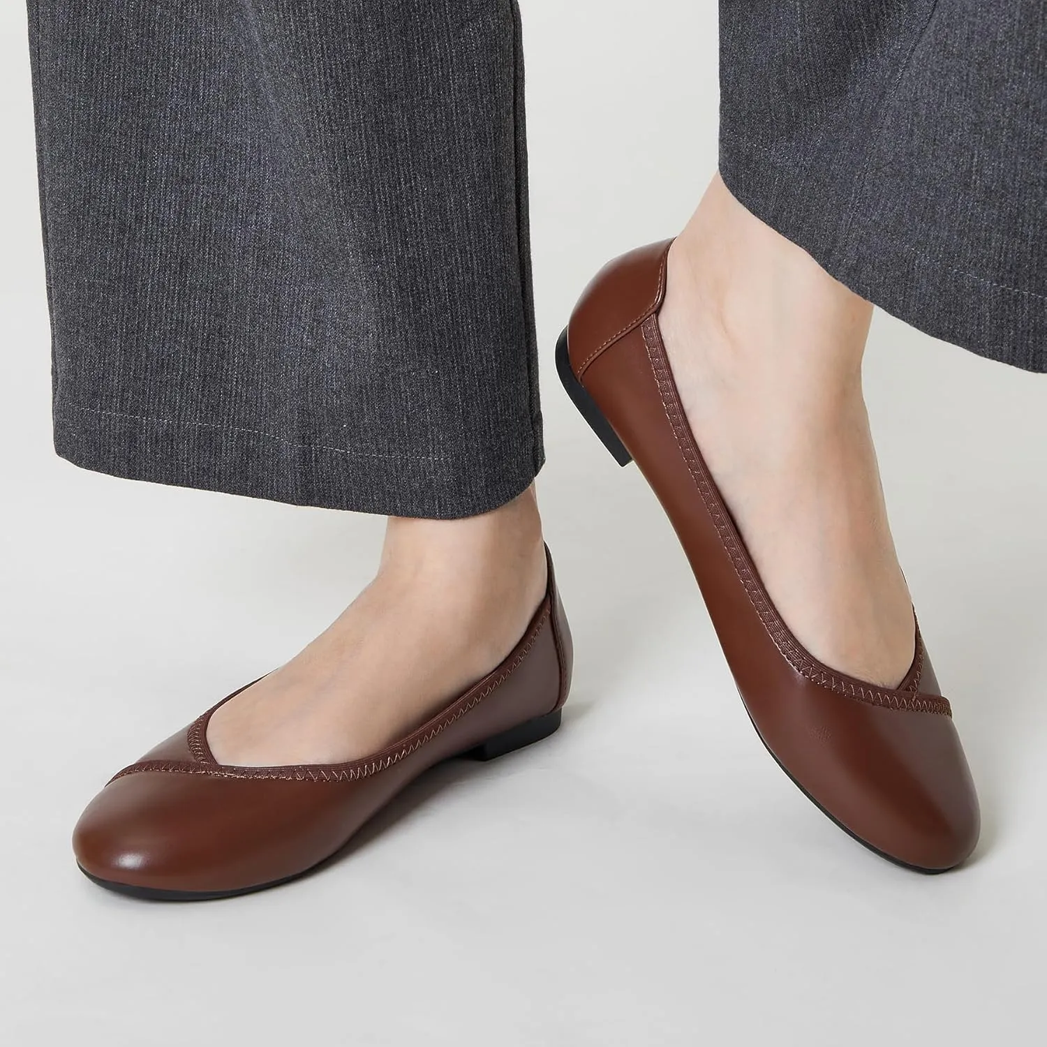 Trary Flats for Women Mary Jane Shoes Women Round Toe Ballet Flats Dress Shoes Casual Comfortable PU Leather Slip on Loafers