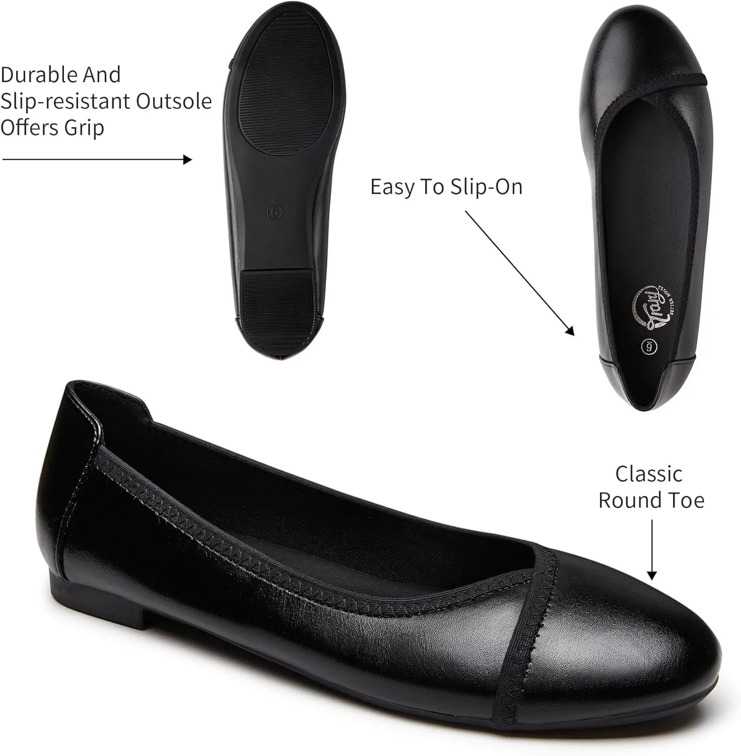 Trary Flats for Women Mary Jane Shoes Women Round Toe Ballet Flats Dress Shoes Casual Comfortable PU Leather Slip on Loafers