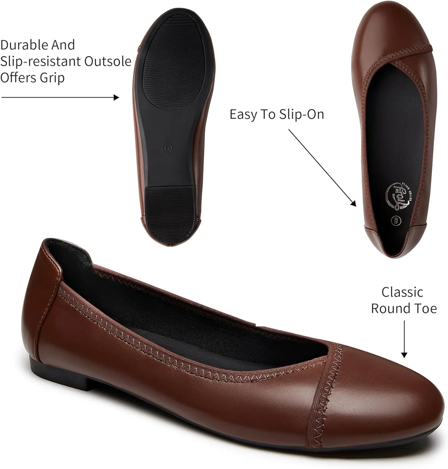 Trary Flats for Women Mary Jane Shoes Women Round Toe Ballet Flats Dress Shoes Casual Comfortable PU Leather Slip on Loafers