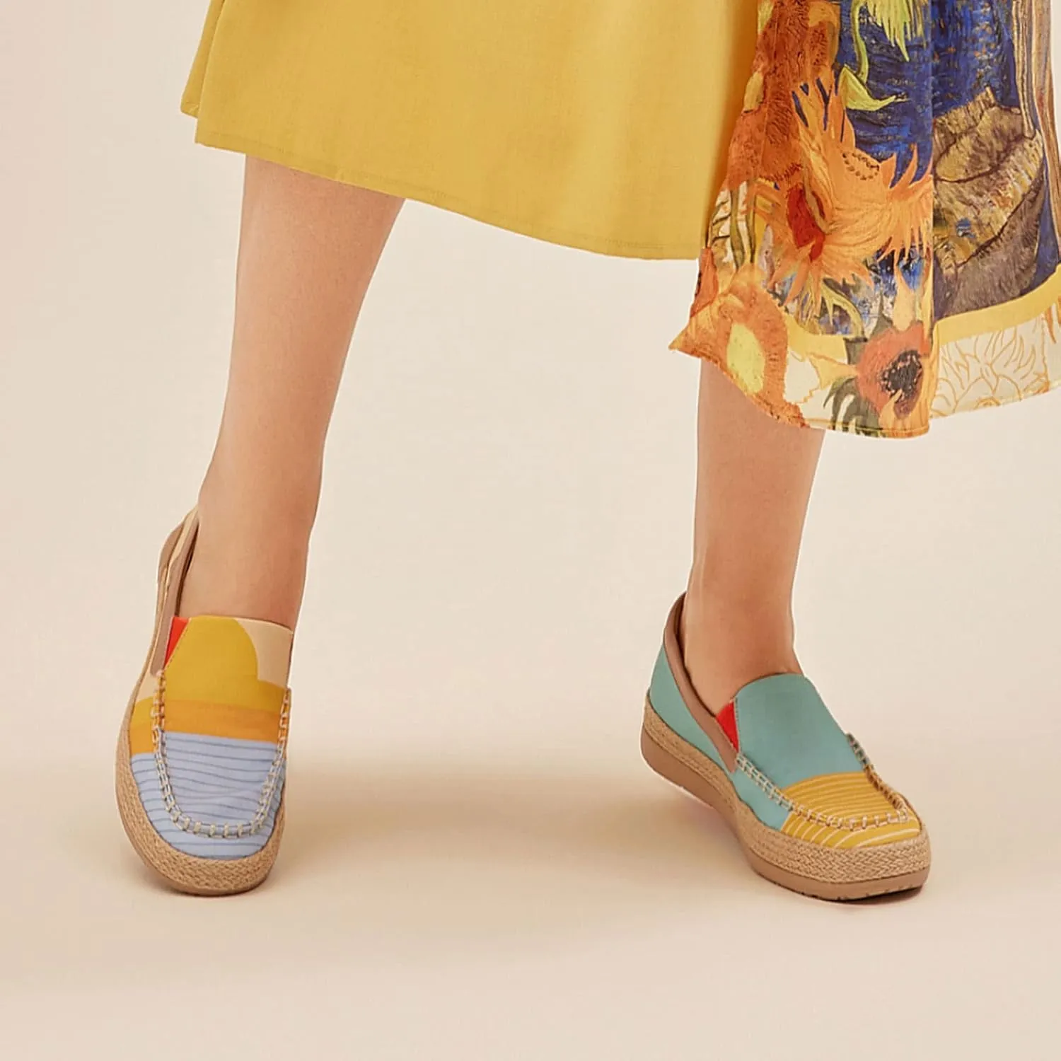 UIN Women's Espadrilles Slip On Lightweight Walking Casual Loafers Comfortable Art Painted Travel Shoes Marbella Series